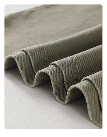 ZODF Summer Men Batik Washed 275gsm Cotton T Shirt Unisex Retro Turn Down Collar Short Sleeve T-shirts Tees HY0533