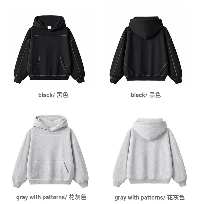 ZODF Trendy Men 350gsm Fleece Loose Boxy Fit Hooded Hoodie Unisex Hip Hop Solid Warm Pullovers Coat For Winter HY0032
