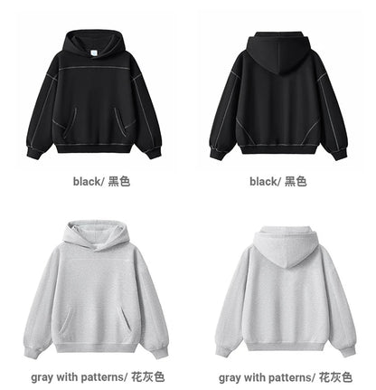 ZODF Trendy Men 350gsm Fleece Loose Boxy Fit Hooded Hoodie Unisex Hip Hop Solid Warm Pullovers Coat For Winter HY0032