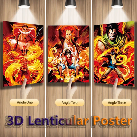 One Piece Anime 3D Lenticular Poster Luffy Ace Sabo Flip Gradient Print Gifts Home Decor Wall Art(Without Frame)