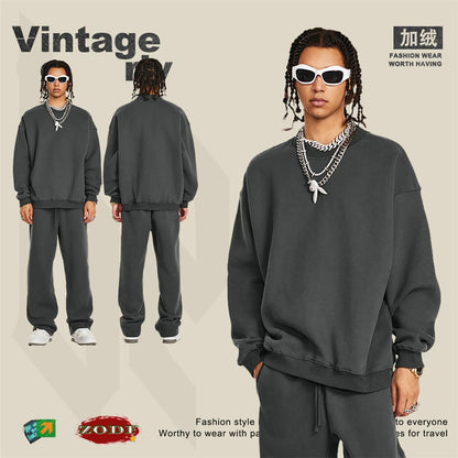 ZODF 2024 Winter Men 345gsm Fleece Sweatshirts Unisex Women Casual Loose Warm Solid O-Neck Pullovers Streetwears HY0865