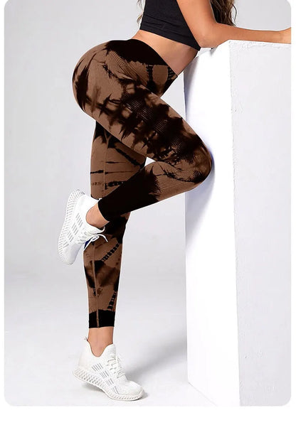 Seamless High Waist Tie Dye Leggings for Women Yoga Fitness Butt Lifting Workout Tights