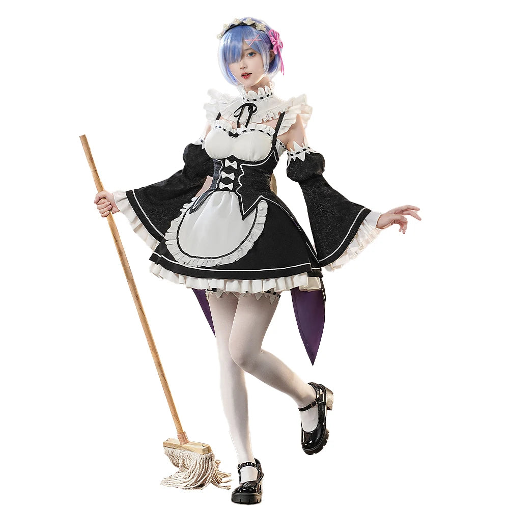 IN STOCK Remm/Ramm Cosplay Costume Anime Cosplay DokiDoki-SR Women Cute Maid Uniform Costume Remm Cosplay