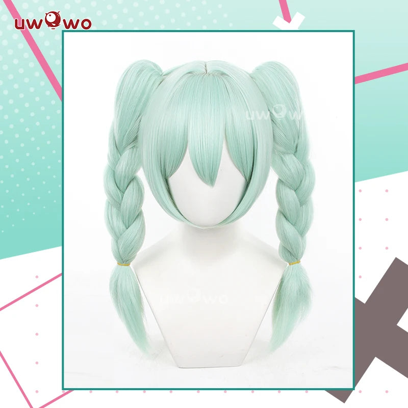 UWOWO V Singerr Mikku Cute Bunny Women Cosplay Wig With Ponytails Light Green Hair 45CM