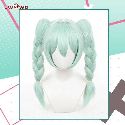 UWOWO V Singerr Mikku Cute Bunny Women Cosplay Wig With Ponytails Light Green Hair 45CM