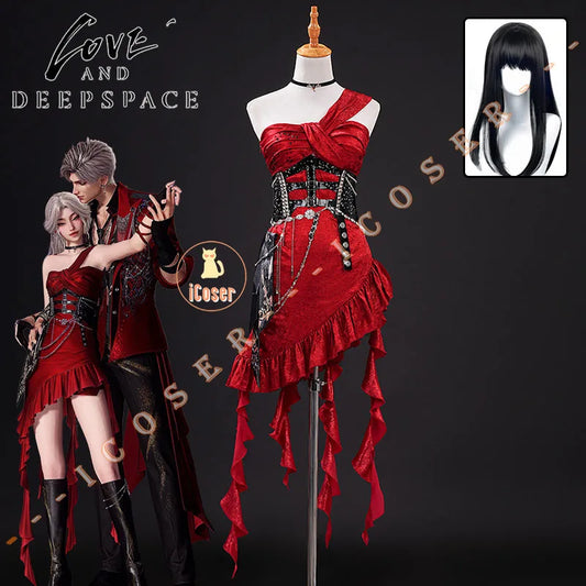 Love and Deepspace MC Cosplay Costume Midnight Waltz Red Dress Heroines New Skin Outfit Sylus Halloween Party for Women Girls