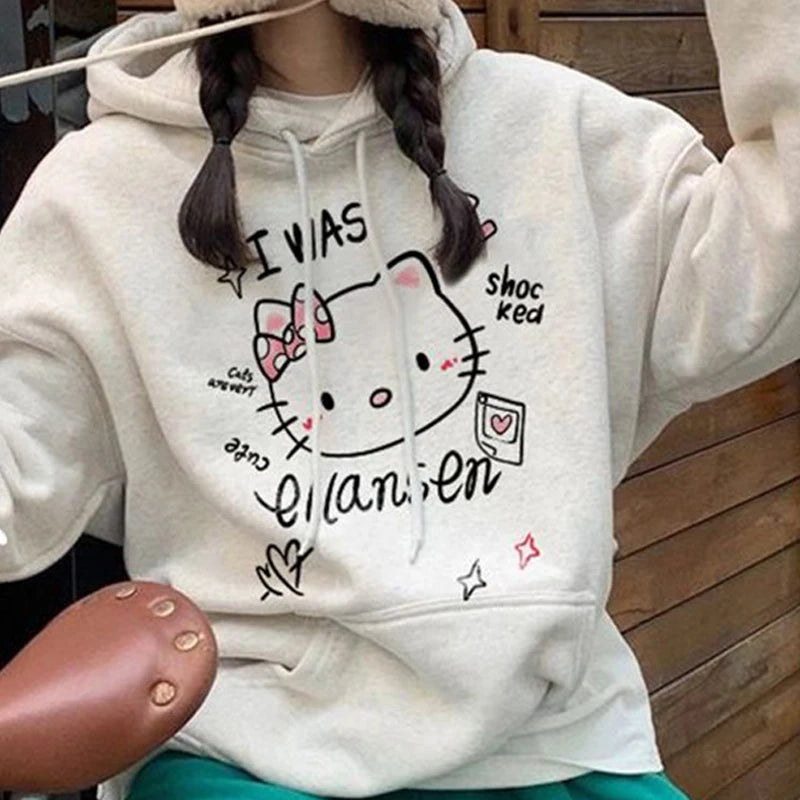 2025 Japanese Anime Hoodies Luxury Brand Sanrio Hello Kitty Pattern Sweatshirt Women Fashion Y2K Gothic Street Outerwear Tops