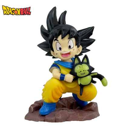 Dragon Ball Childhood Little Goku Hugs Puer Ya Mu Tea Little Follower Figures Doll Pvc Model Statue Collection Toys Ornamen Gift