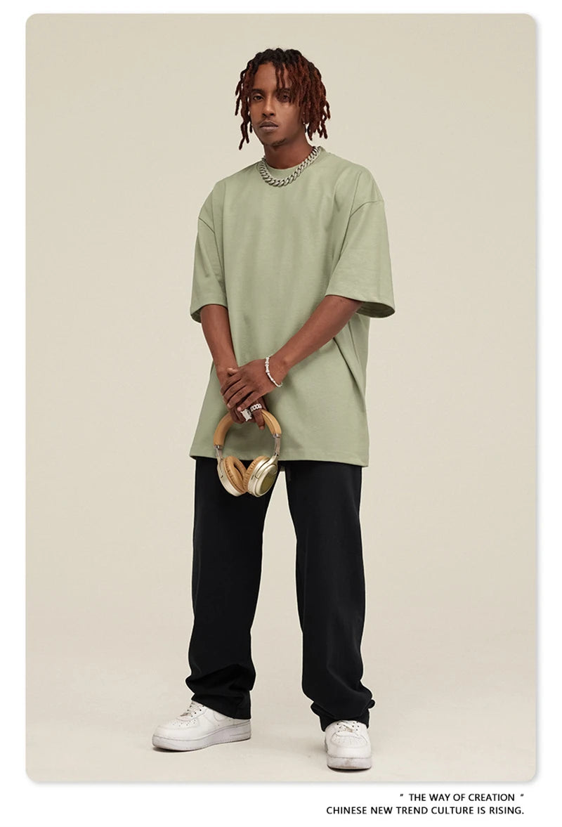 ZODF 2025 Heavy-Weight 425gsm 100% Cotton T-Shirts For Men Unisex Summer Oversized O-Neck Basic Solid T Shirt Brand Tees HY0485