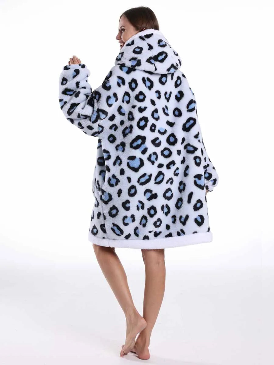Winter Hoodies Women Men Clothes Blue Leopard Sweatshirt Korean Style Pullover Fleece Giant Oversized Blanket with Long Sleeves