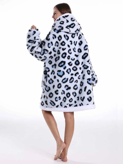 Winter Hoodies Women Men Clothes Blue Leopard Sweatshirt Korean Style Pullover Fleece Giant Oversized Blanket with Long Sleeves