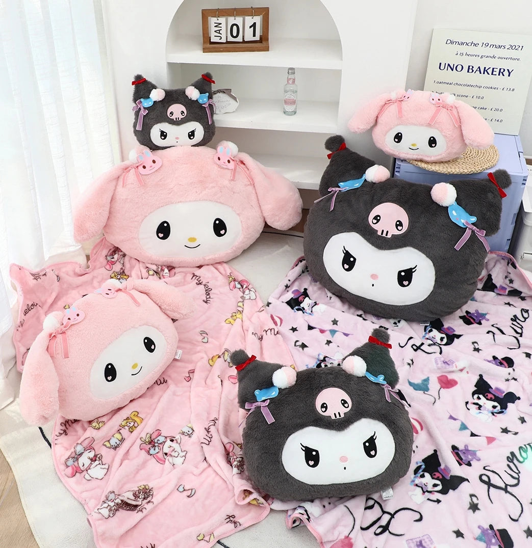 Lovely Kuromi My Melody Plushies Stuffed Anime Headrest Comfortale Soft Cuddly Pillow Cartoon Plush Toy Blanket Xmas Gifts Girl