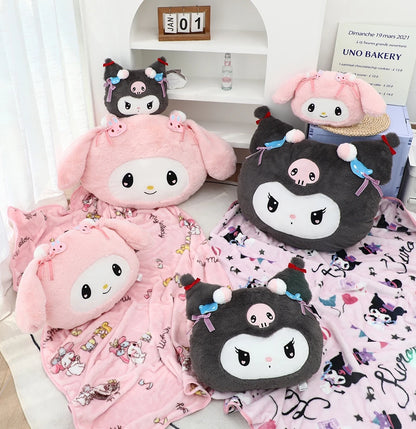 Lovely Kuromi My Melody Plushies Stuffed Anime Headrest Comfortale Soft Cuddly Pillow Cartoon Plush Toy Blanket Xmas Gifts Girl