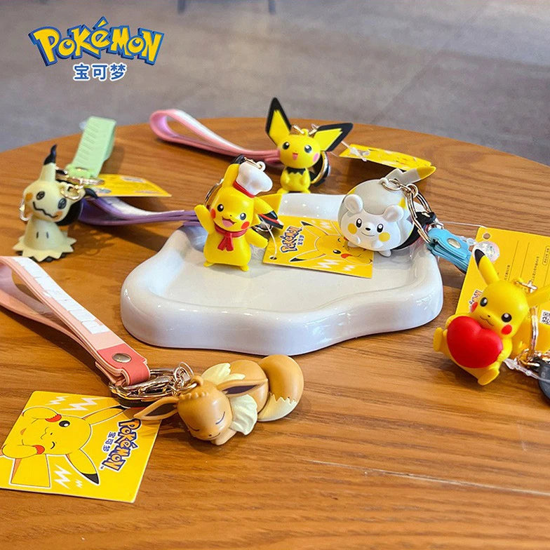 Genuine Pokemon Keychain Pikachu Eevee Pichu Mimikyu Togedemaru PVC Anime Action Figure Kids Toy Keyring Pendant Birthday Gift