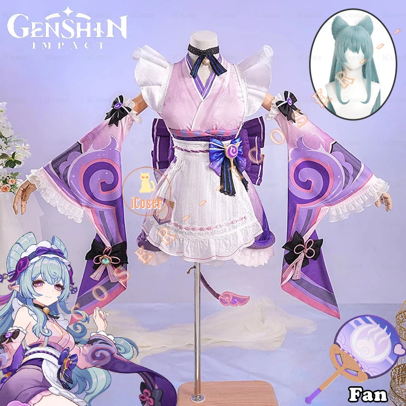 iCoser Genshin Impact Yumemizuki Mizuki Cosplay Costume Wig Dress Headwear Tail Natlan Halloween Party for Women Girls Cos Props