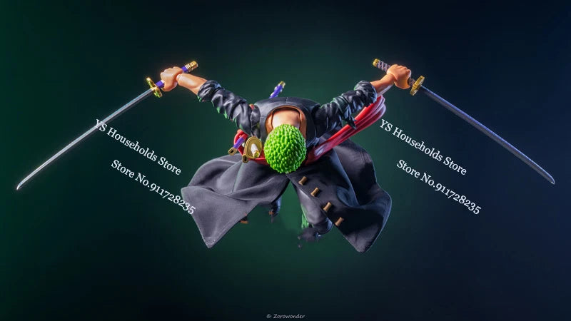1/12 Anime One Piece Roronoa Zoro Man Soldier Mini Hemline Long Black Green Windbreaker Coat Toys Accessory For 6" Shf Figure