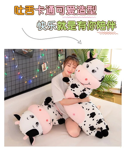 70cm-100cm Lovely Creative Milk Cow Plush Pillow Toys Soft Stuffed Cartoon Animal Cattle Doll Bedroom Sleeping Pillow Cushion