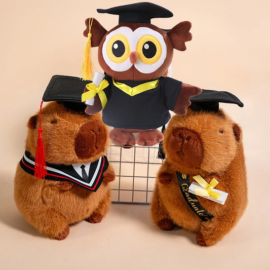 2025 Graduation Gift Stuffed Animal Plushies Capybara Bear Dog Soft Toy Cute Plush Owl with Bachelor's Gown Doctoral Cap