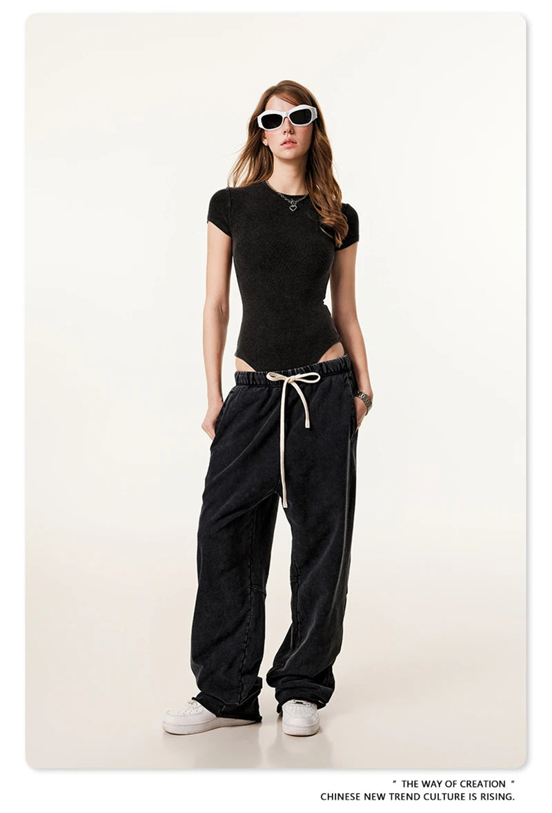 ZODF Hotsweet 2025 Women Washed Short Sleeve Bodysuits Sexy Girls Female 275gsm Slim Fit Distressed TEE Brand Tops HY1058