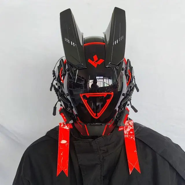 Cyberpunk Helmet Cosplay Mask with LED Light Dreadlocks Braided Wings Shinobi Samurai Style – Birthday & Christmas Gift