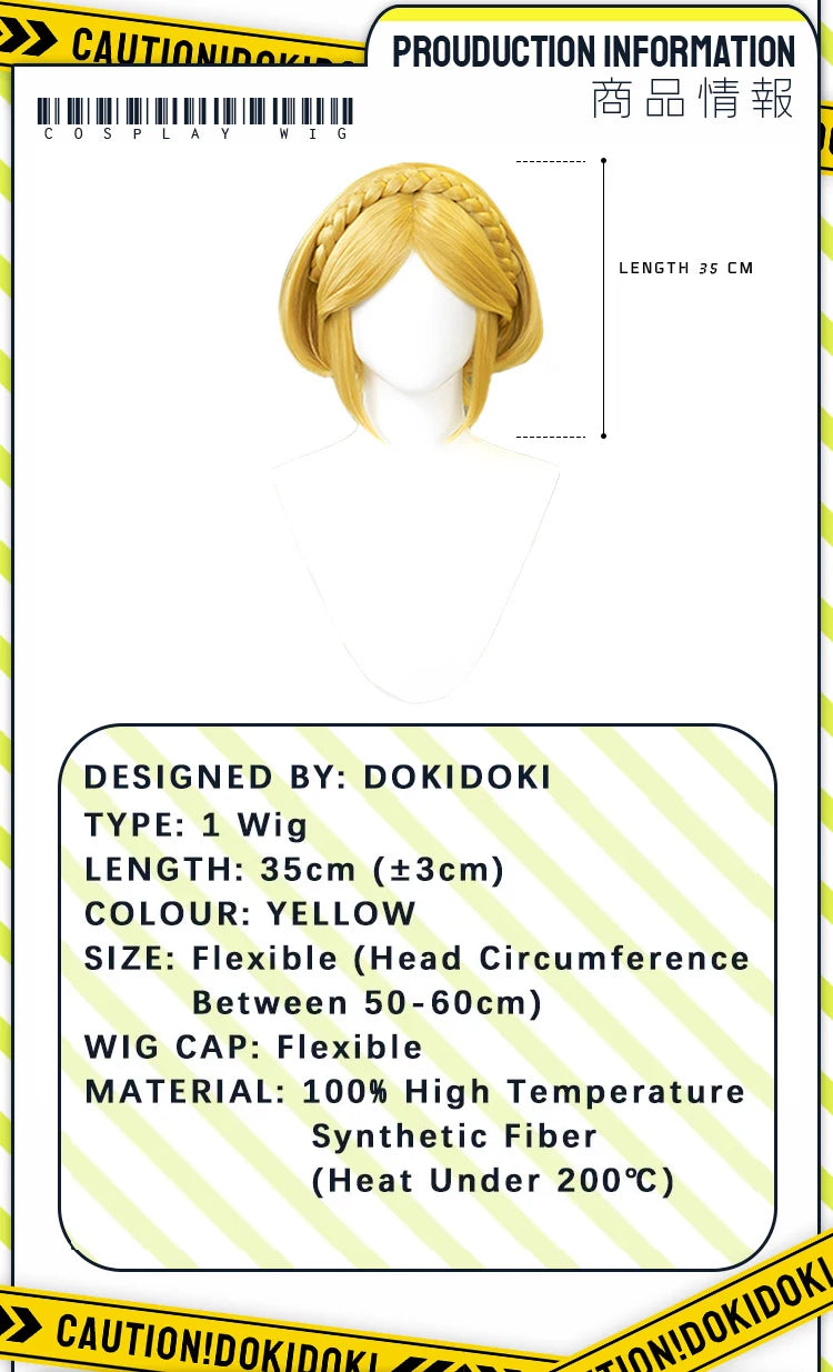 IN STOCK Princess Wig Game Cosplay DokiDoki Wig Women Cartoon Long Short Yellow Linkk Princess Cosplay Hair Free Cap Wig
