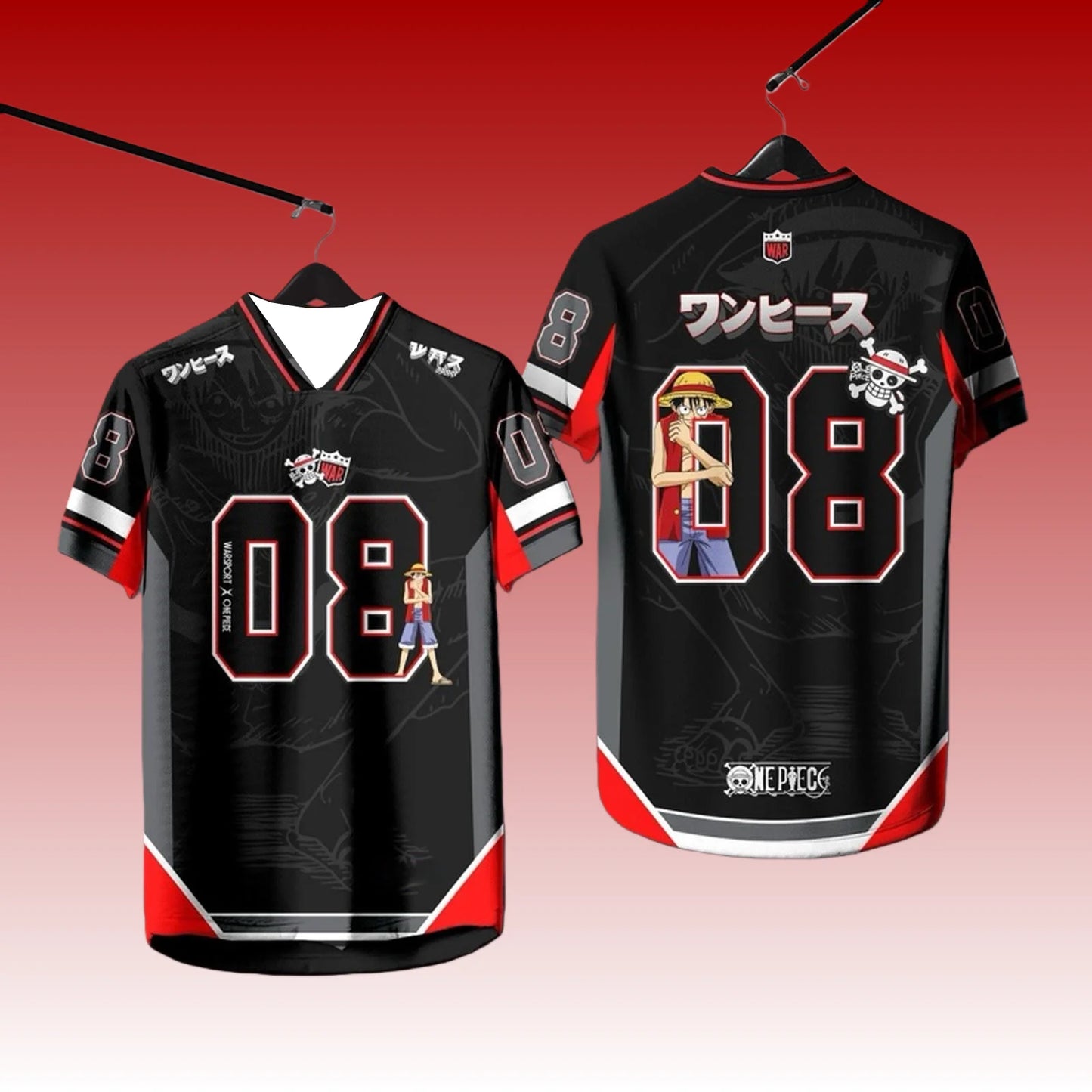 2526 New Bandai Anime One Piece Luffy Summer Jersey T-shirt Oversized 3D Adult and Children's Multifunctional Top Christmas