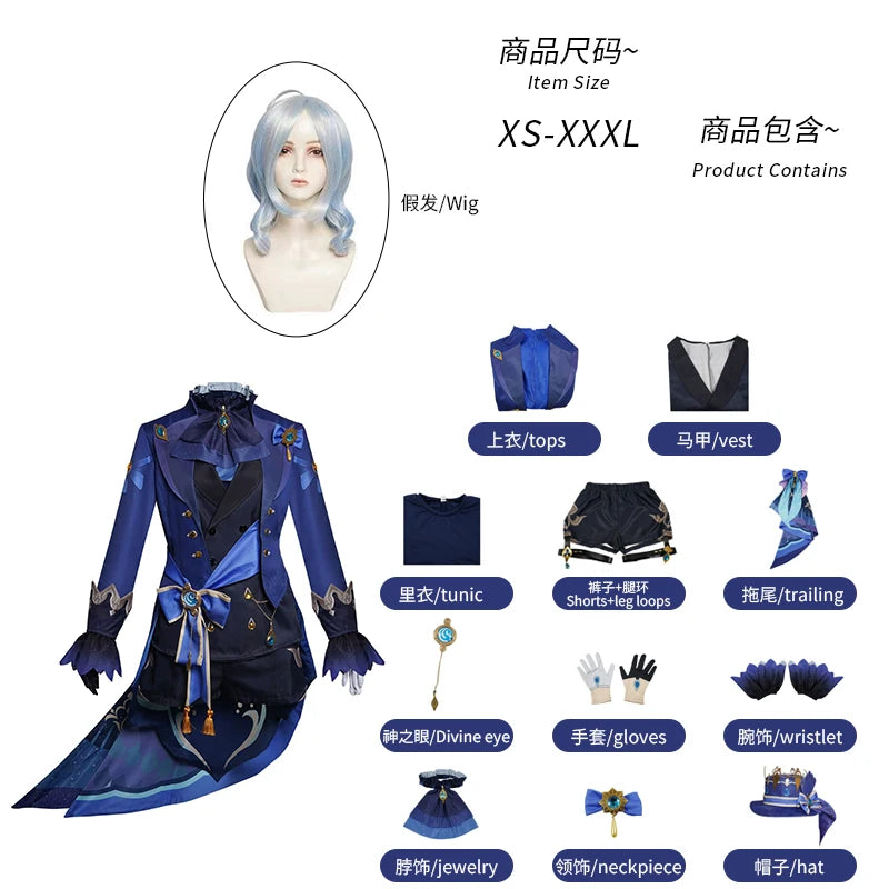 Genshin Impact Furina Cosplay Costume Set Polyester - B Full set with wig / XXXL