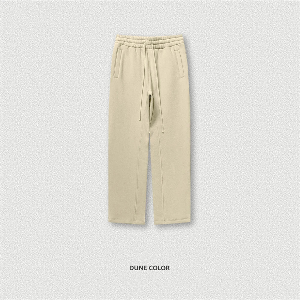 ZODF 345gsm Fleece Straight Pants for Men Unisex Loose Comfortable Sport Trousers Autumn Winter HY0864 - Dune Color / M