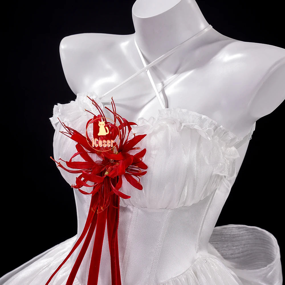 Wuthering Waves Phrolova Cosplay Costume Wig Dress White Spider Lily Layered Gown Headwear Halloween Party for Women Girls Props