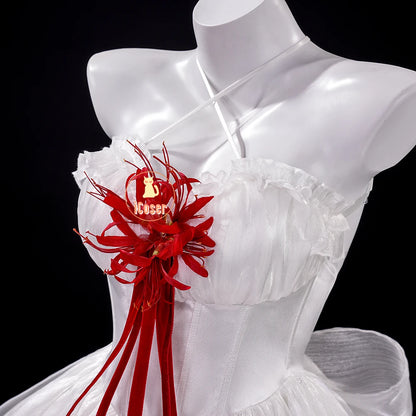 Wuthering Waves Phrolova Cosplay Costume Wig Dress White Spider Lily Layered Gown Headwear Halloween Party for Women Girls Props