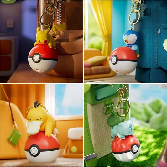 Original Pikachu Keychain with Light 7cm Cartoon Anime Doll Keyring Ornament bag decoration KeyChain Jewelry Pendant for Kids