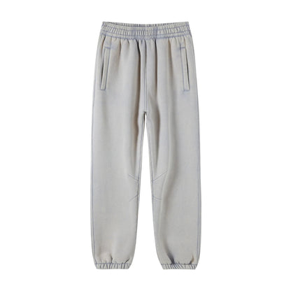 ZODF Retro Winter 360gsm Batik Washed Fleece Sweatpants Unisex Loose Drawstring Warm Joggers HY0714 - Light Grey / S