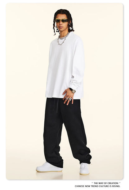 ZODF New 2024 Autumn 225gsm Loose Solid T-Shirt For Men Retro Unisex Antibacterial Full Sleeve T Shirts Brand Tops HY0871