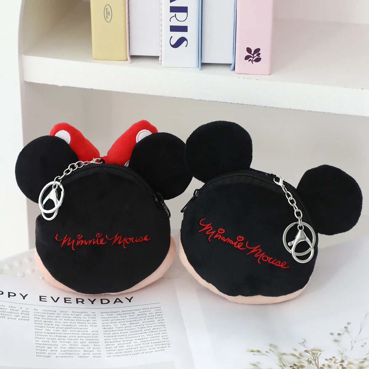 Cartoon Minnie Mouse Coin Purse Bag Pendant Plush Toy Mickey Lovely Earphone Storage Bag Kawaii Stuffed Anime Doll Gifts Girl