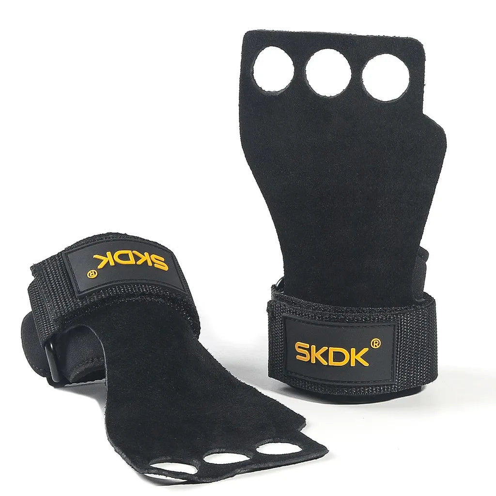 Codex Cowhide Gym Gloves Grips for Weightlifting Pull-Ups Kettlebell Training and Gymnastics Hand Protection - black / S