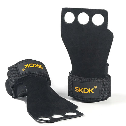 Codex Cowhide Gym Gloves Grips for Weightlifting Pull-Ups Kettlebell Training and Gymnastics Hand Protection - black / S