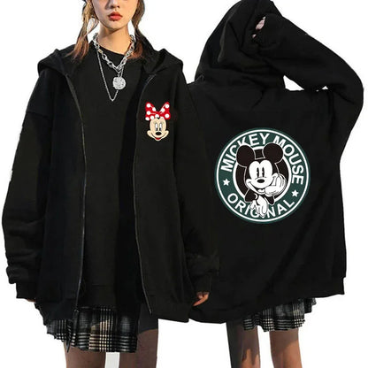 2025 Designer Clothing Women's Luxury Graphic Hoodies Mickey Mouse Print Long Sleeve Zip-Up Fashion Luxury Brand Disney Clothing