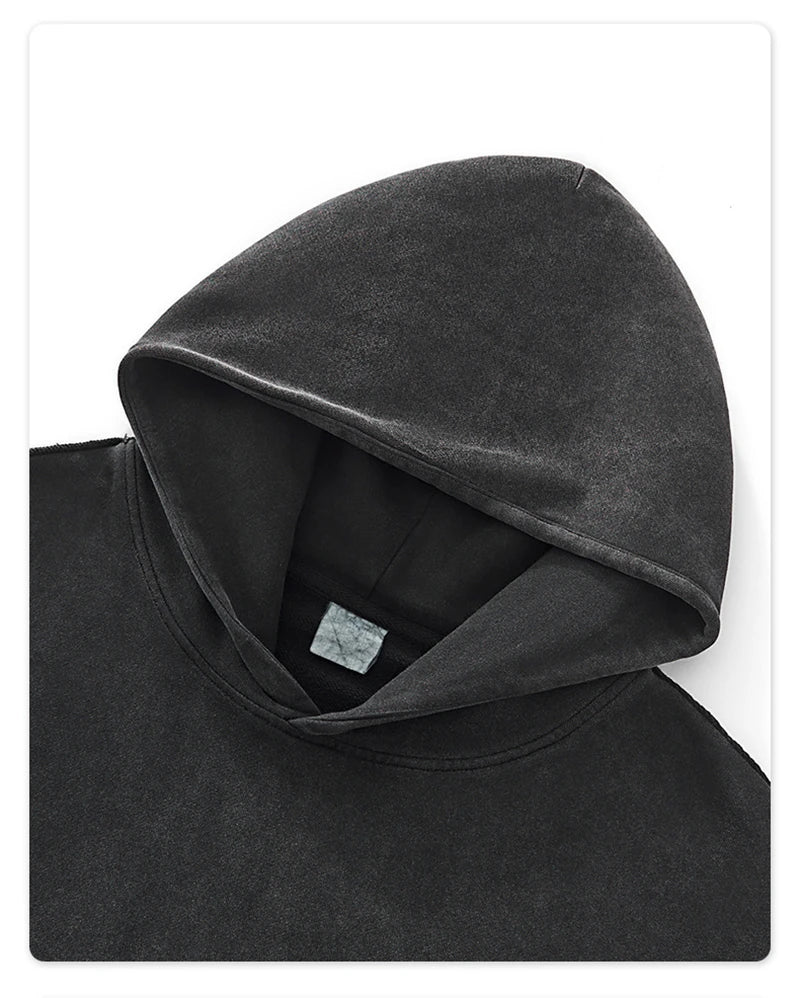 ZODF Retro Winter Men Washed 100% Cotton Boxy Hoodies Unisex Loose Fit Distressed Hooded Pullovers Coats Brand Outfits HY0048