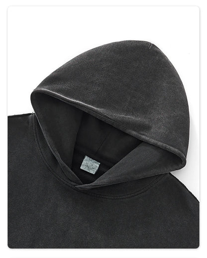 ZODF Retro Winter Men Washed 100% Cotton Boxy Hoodies Unisex Loose Fit Distressed Hooded Pullovers Coats Brand Outfits HY0048