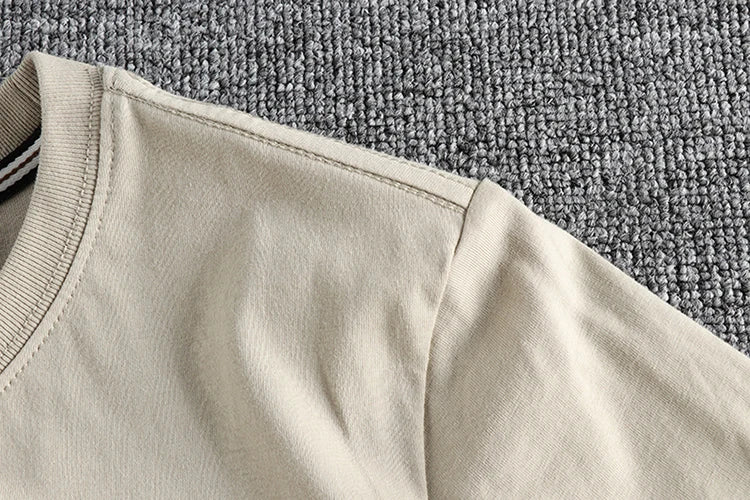 Summer American Retro Short-sleeved O-neck Locomotive Printed T-shirt Men's Fashion Simple 100% Cotton Washed Casual Sport Tops