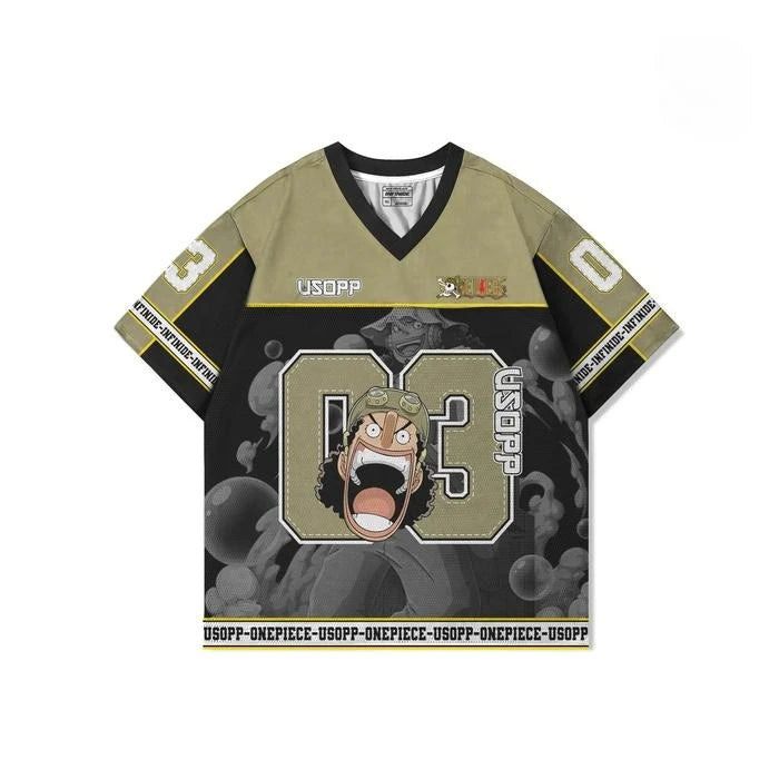03 Jersey One Piece USOPP Anime Y2k Korean Style Kpop Baseball Hockey T-shirt Fashion Streetwear Anime Daily Unisex Tops Tees