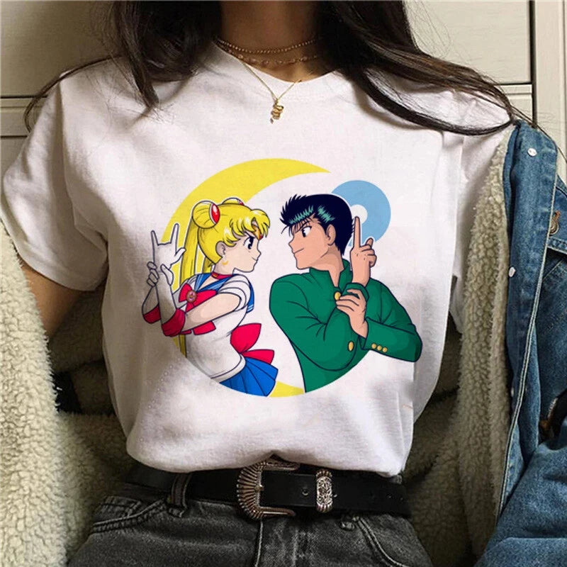 T Shirt 90s Anime Sailor Moon Retro Graphic Summer Cotton Men Women Tee Streetwear Casual Trend Short Sleeve Couple Hip Hop Top
