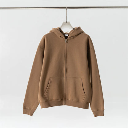 ZODF Fashion Winter Men Warm Zipper Fleece Hoodies Unisex Loose Basic 345gsm Knitted Hooded Hoodie Coats HY0904