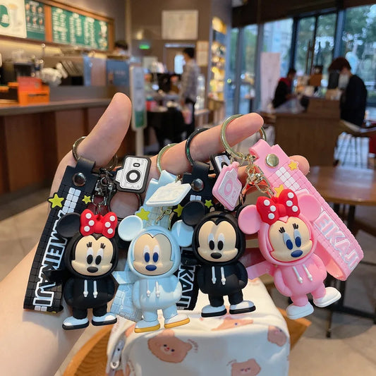 Anime Cartoon Disney Keychain Mickey Mouse Minnie Figure Keychains Donald Duck Piglet Key Chain Model Kids Toys Children Gift