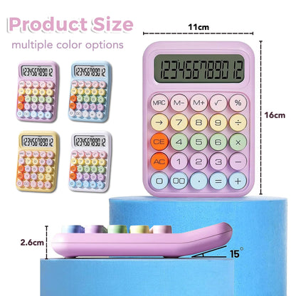 Keyboard Calculator Office 12-digit Mechanical Buttons Calculator Cute Candy Color School Supplies Students/Finance Stationery