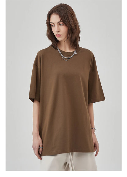 ZODF New Summer Men 275gsm Cotton T Shirts Unisex Women High Street Oversized FG Noshrink Solid T-Shirt Streetwears HY0152