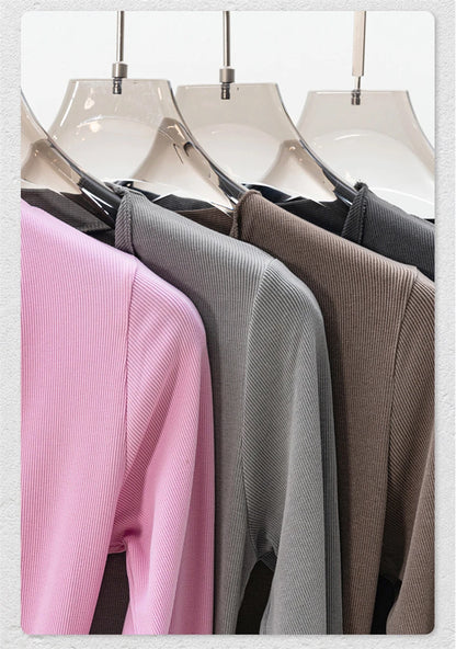 ZODF Retro Sexy Women Autumn Washed 275gsm T Shirt Ladies Girls Distressed Side Pleated Full Sleeve T-Shirts Tees HY1107