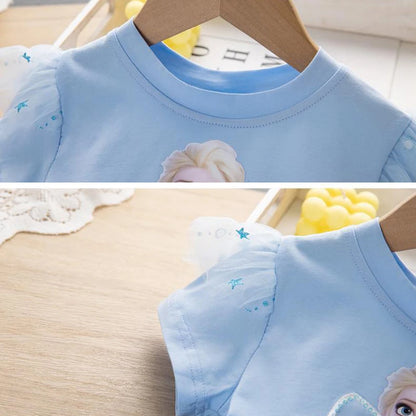 MINISO Girls Dress Blue Toddler Girl Mesh Lace Dress Summer Infant Fuffy Tulle Tutu Frozen Princess Dress 2 to 3 4 5 6 7 8Years