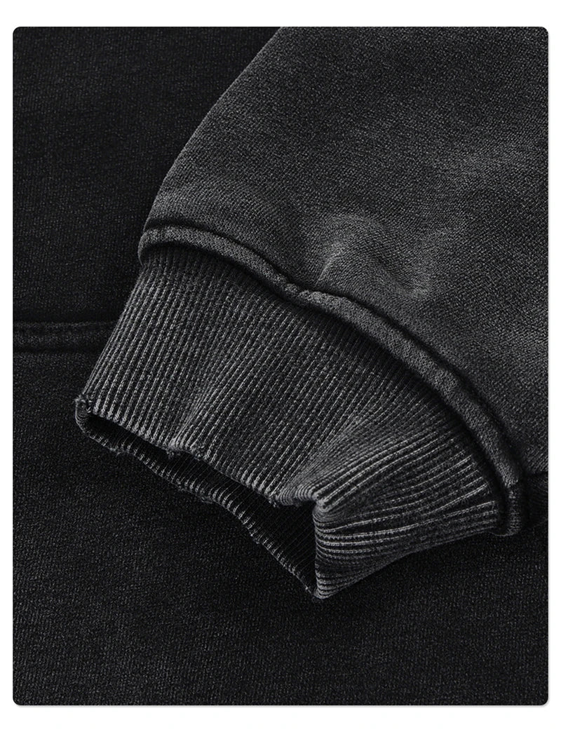 ZODF Retro Winter Washed 370gsm Man's Fleece Hoodie Unisex Distressed Thick Warm Buttons Hooded Pullovers Coats HY1169