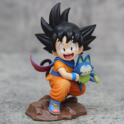 Dragon Ball Childhood Little Goku Hugs Puer Ya Mu Tea Little Follower Figure Doll Pvc Model Statue Collection Toys Ornamen Gift